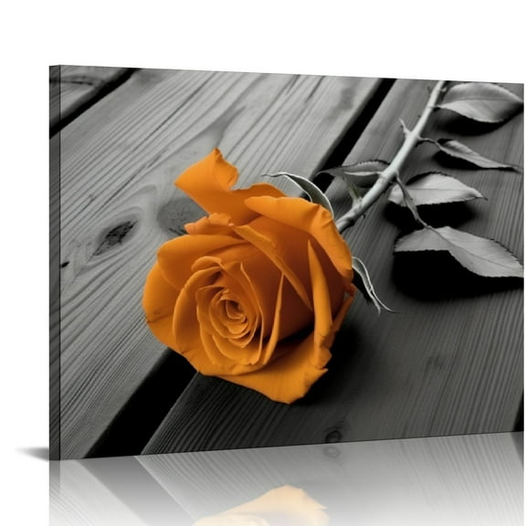 ONETECH Burnt Orange Wall Decor Rose Flower Pictures Canvas Print for Living Room Orange Bathroom Kitchen Art Black and White Bedroom Floral Posters Modern Artworks Dinner Room Home Decorations
