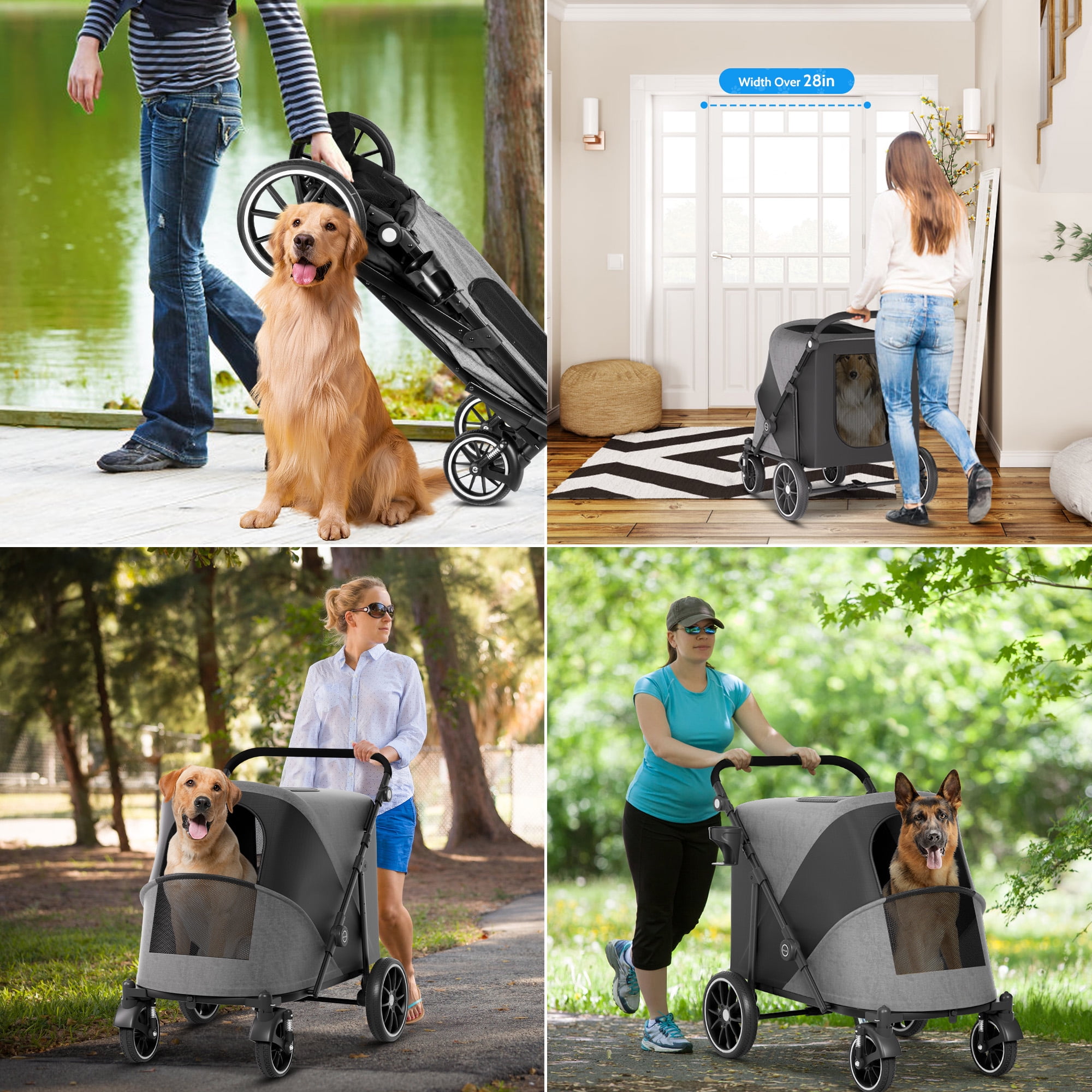 Zoolike XL Dog Stroller, Dual Access 4 Wheel Extra Large Pet Cage Foldable Travel Jogging Carriage Stroller for 2 Dogs,Max 200 Lbs