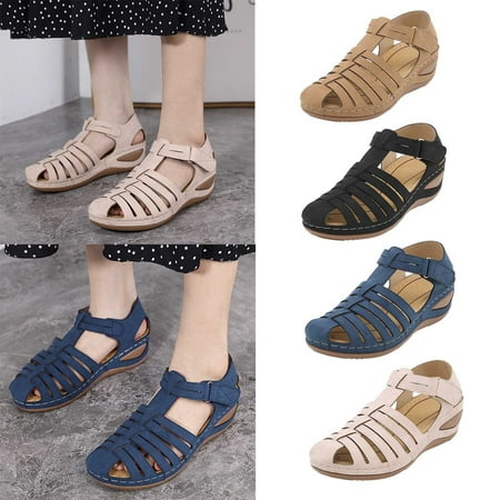 

Cethrio Womens Comfortable Wedge Sandals- on Clearance Wide Width Wedge Slip on Front Close Brown Dressy Sandals/ Slides Size 9