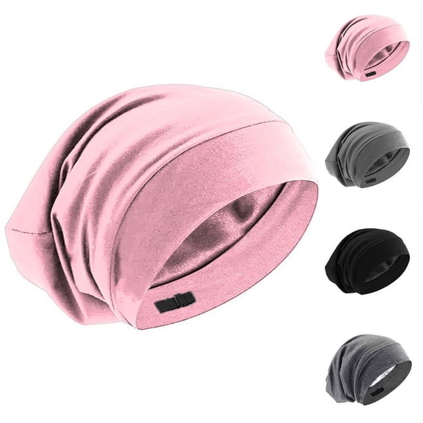 Gorro de dormir de satén de seda, gorro para dormir, gorro con forro de seda para cabello rizado natural, gorro de noche ajustable, gris,Pink