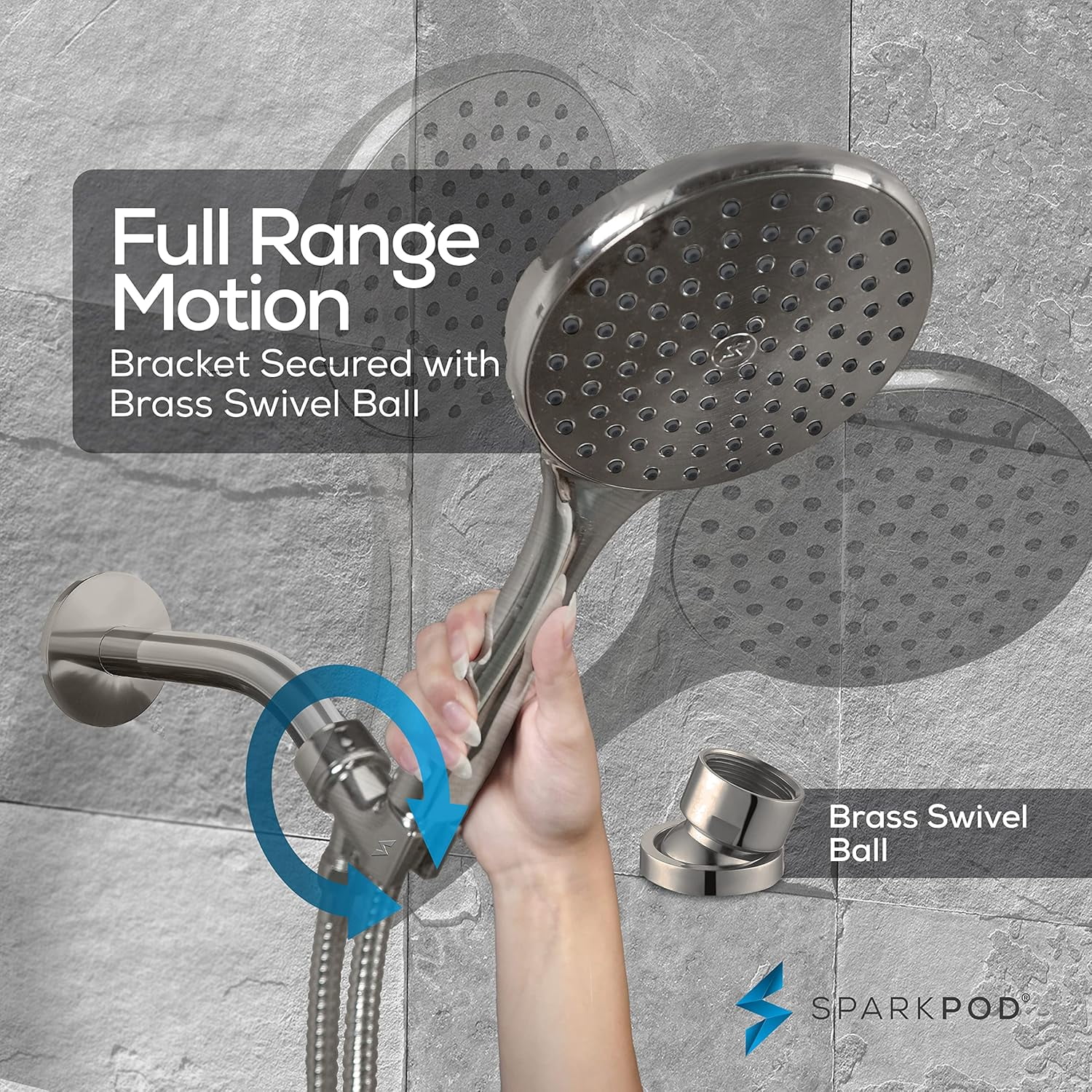SparkPod Rainfall Shower Head with Handheld - 6-Inch Head, 6ft Hose, Adjustable Bracket (Elegant Brushed Nickel)