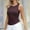 Brown, variant on Tank Tops for Women Spring Fashion Outfits Striped Print Round Neck Ruffle Detail Contoured Sleeveless Top