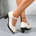thumbnail image 2 of Xucatan Women's Round Toe High Heel Sandals with Buckle Ankle Strap, Chunky Block Heels Comfortable Dress Shoes, Soft Faux Leather Plus Size Heels for Spring Summer Walking Gift, 2 of 9