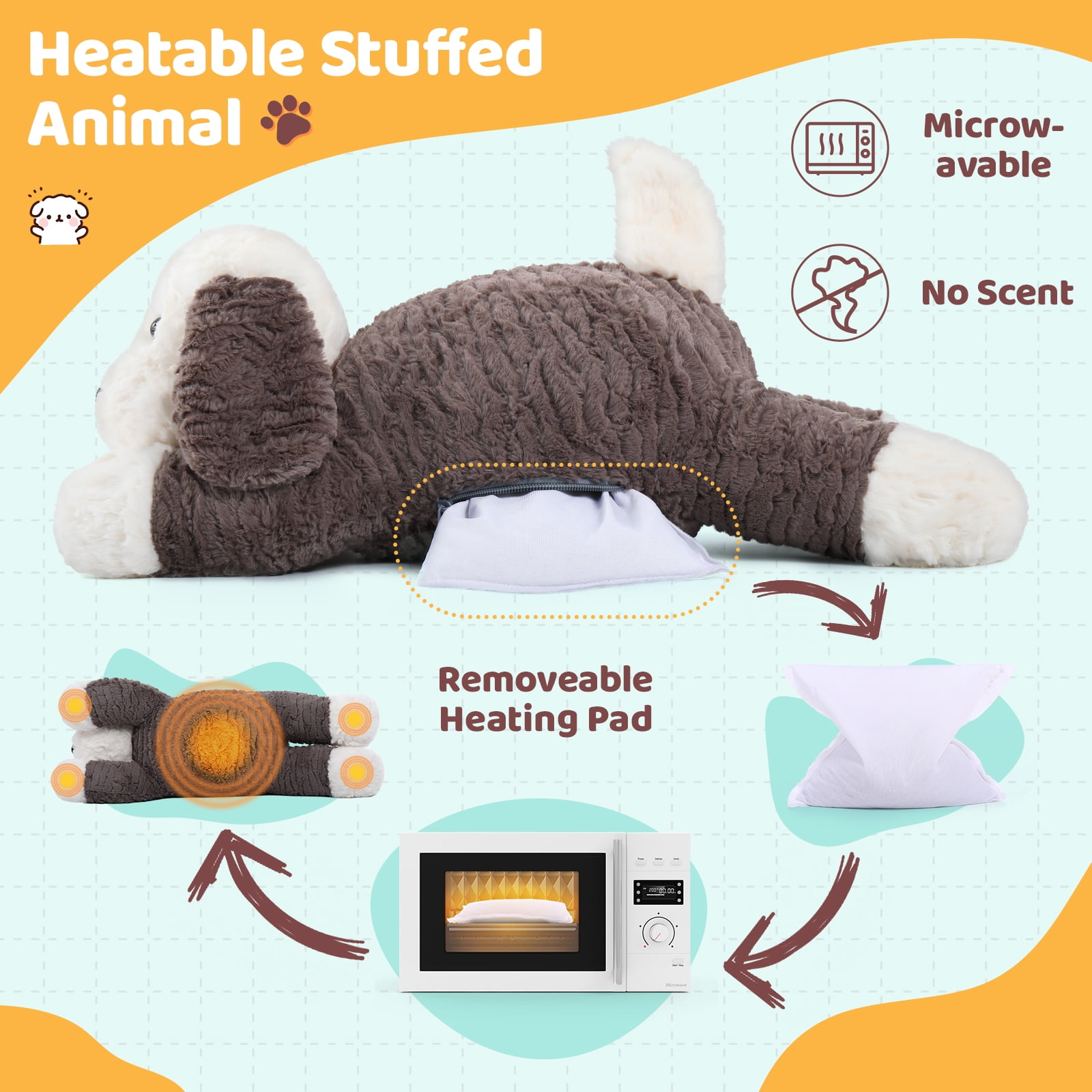 MorisMos 24" Weighted Microwavable Stuffed Animal, Large Weighted Stuffed Dog Plush Toy