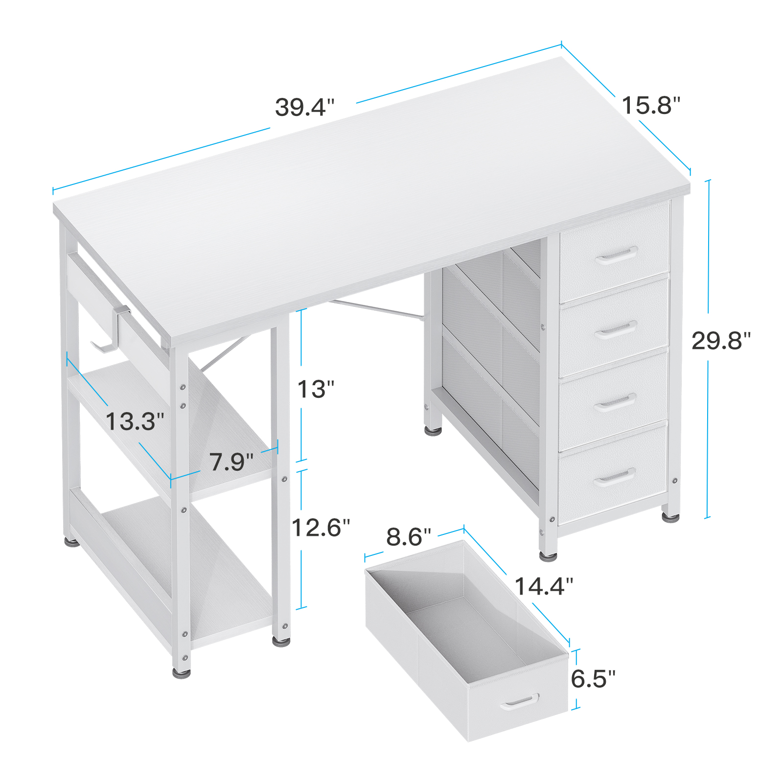 Casacomoda 40 Inch White Corner Desk With Drawers & Shelves photo 7
