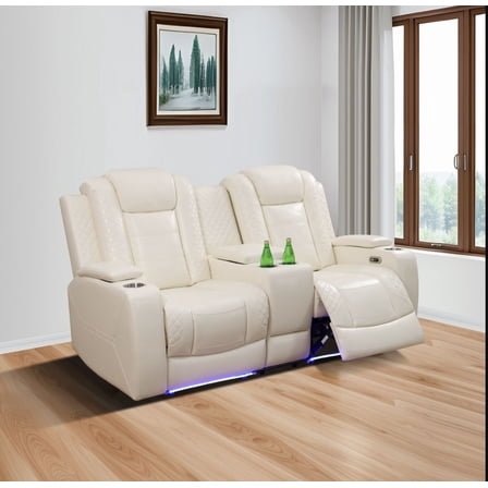 White Breathing Leather Living Room Loveseat