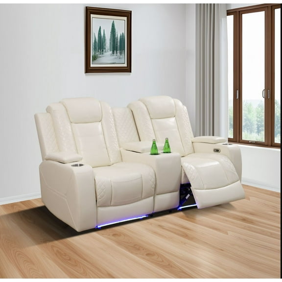 White Breathing Leather Living Room Loveseat