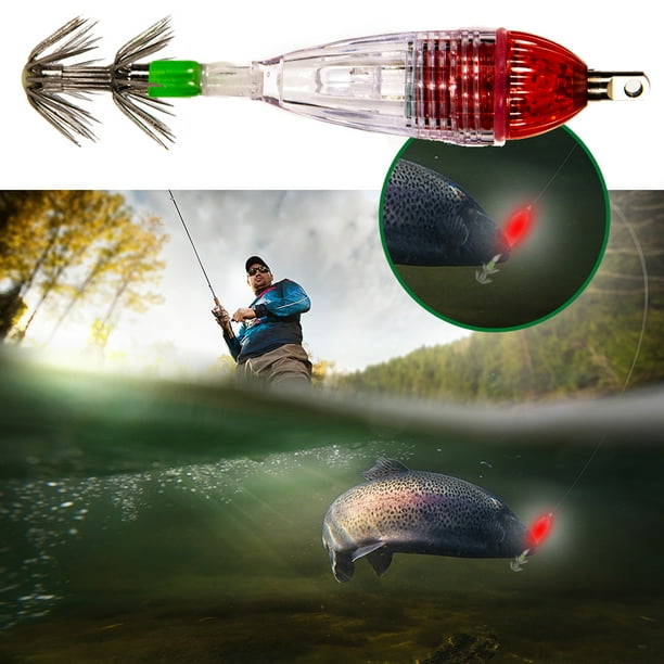 Qionma Button Battery Operated LED Light Fishing Lure Squid Hook Light  (Red) 