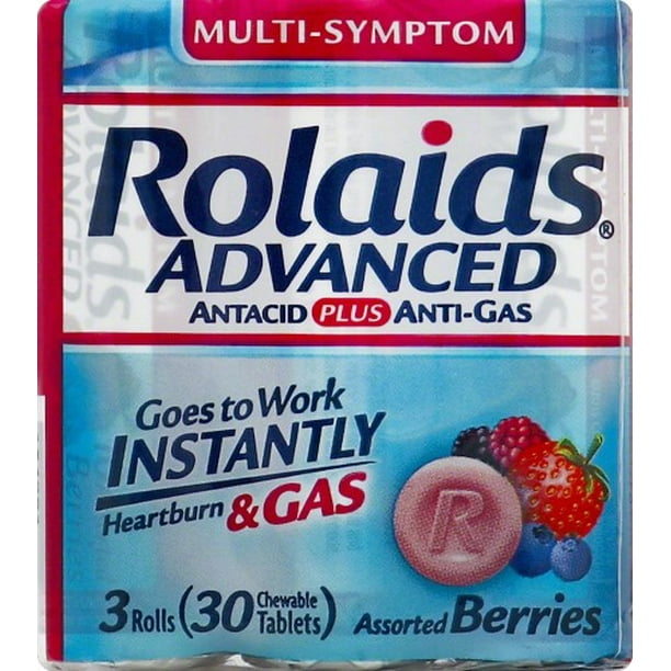 Rolaids Advanced Strength Antacid Plus Anti Gas Tablets Rolls, 3 Rolls