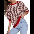 thumbnail image 2 of Sudaderas A Rayas para Mujer, Camisetas de Larga con Cuello Redondo de Gran Tamaño, Jersey Y2K, Ropa de Moda de Otoño Rojo XL, 2 of 8