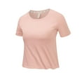 thumbnail image 1 of Timegard Running Tops for Women Round Neck Short Sleeve Cropped Athletic Workout Gym Tops Solid Color, 1 of 2