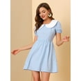 thumbnail image 2 of Unique Bargains Women's Contrast Peter Pan Collar Puff Sleeve Above Knee Dress XL Blue, 2 of 6