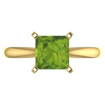 2 ct Princess Cut Natural Peridot Solitaire 18K Yellow Gold Womens Engagement Ring