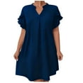 thumbnail image 2 of Wedding Guest Dresses for women SawvnmWomen's Fashion V-neck Solid Color Short Sleeve Pleated Layered Hem Leaf Sleeve Dress Gift for Women, 2 of 6