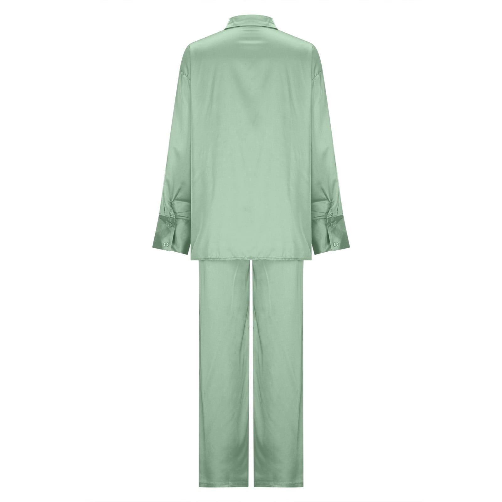 Womens Two Piece Silk Sets Plus Size S-5X Long Sleeve Button Up Shirts Wide Leg Pants Soft Pajama Outfits Casual Solid Loungewear Suits Set