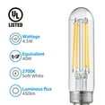 thumbnail image 3 of TORCHSTAR 6Pack E12 Candelabra Bulb, Dimmable T6 LED Bulb, 4.5W(40W Equiv.), T25 Tubular Edison Bulbs for Chandelier, Clear Glass, 2700K Soft White, 3 of 7