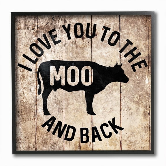 Stupell Industries The Moo And Back Funny Cow Farm Wood Texture Word Design Framed Wall Art by Milli Villa, 12" x 12", Black Framed