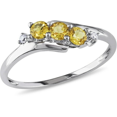 1/3 Carat T.G.W. Citrine and Diamond-Accent 10kt White Gold Three Stone Ring