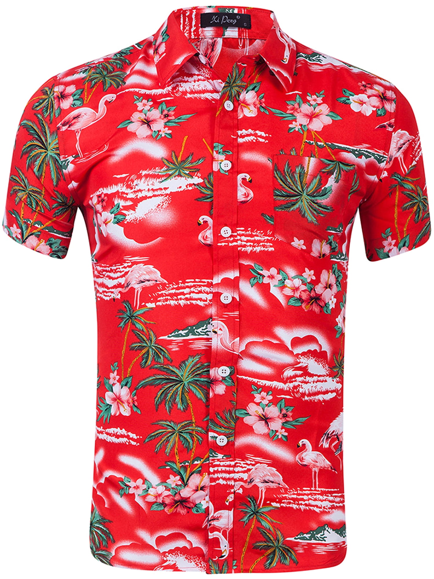 Mens Floral Button Up Shirt Short Sleeve Slim Fit Casual Shirt Hawaiian Shirts 