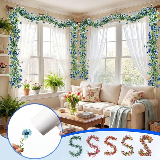 MTBLYS Guirnalda artificial de hojas de 1,8 m (5,9 pies) con flores y enredaderas de plástico sintético | Guirnalda colgante para puerta, porche o pared
