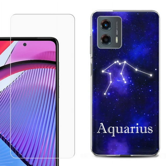 OneToughShield ® Compatible with Motorola Moto G 5G 2023, Shockproof Phone Case, with Tempered Glass Screen Protector - Aquarius