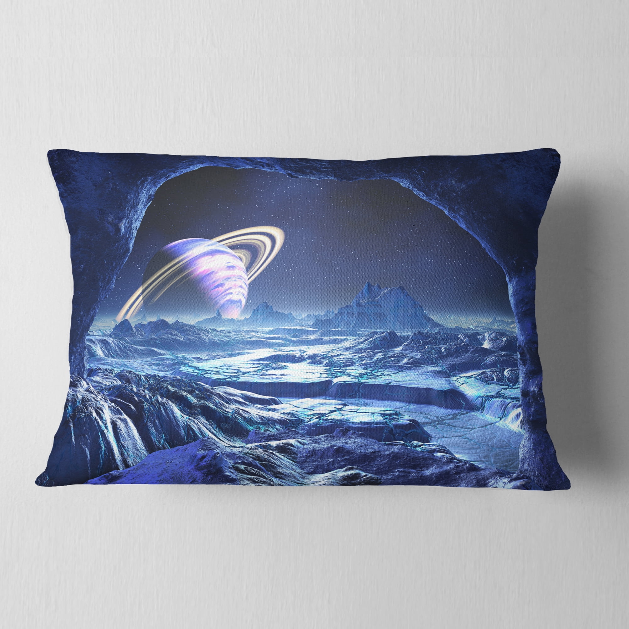 Designart Electric Blue Alien World - Landscape Printed Throw Pillow - 12x20