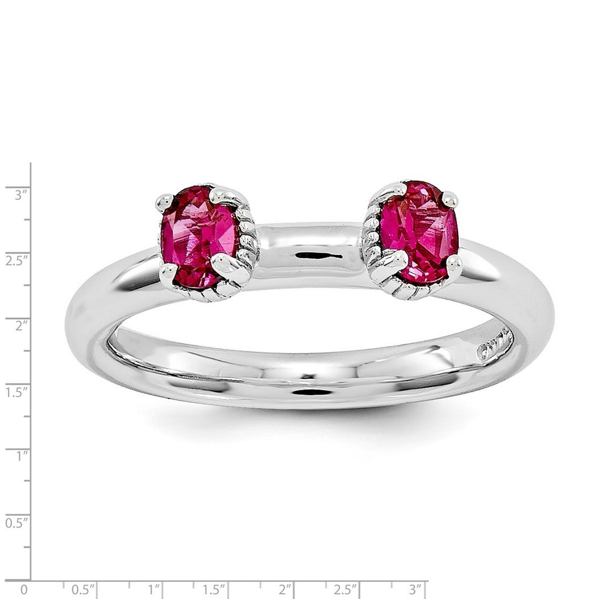 2.5mm 925 Sterling Silver Polished Prong set Stackable Created Ruby Two Stone Ring Size 9 Stackable Ring for Women