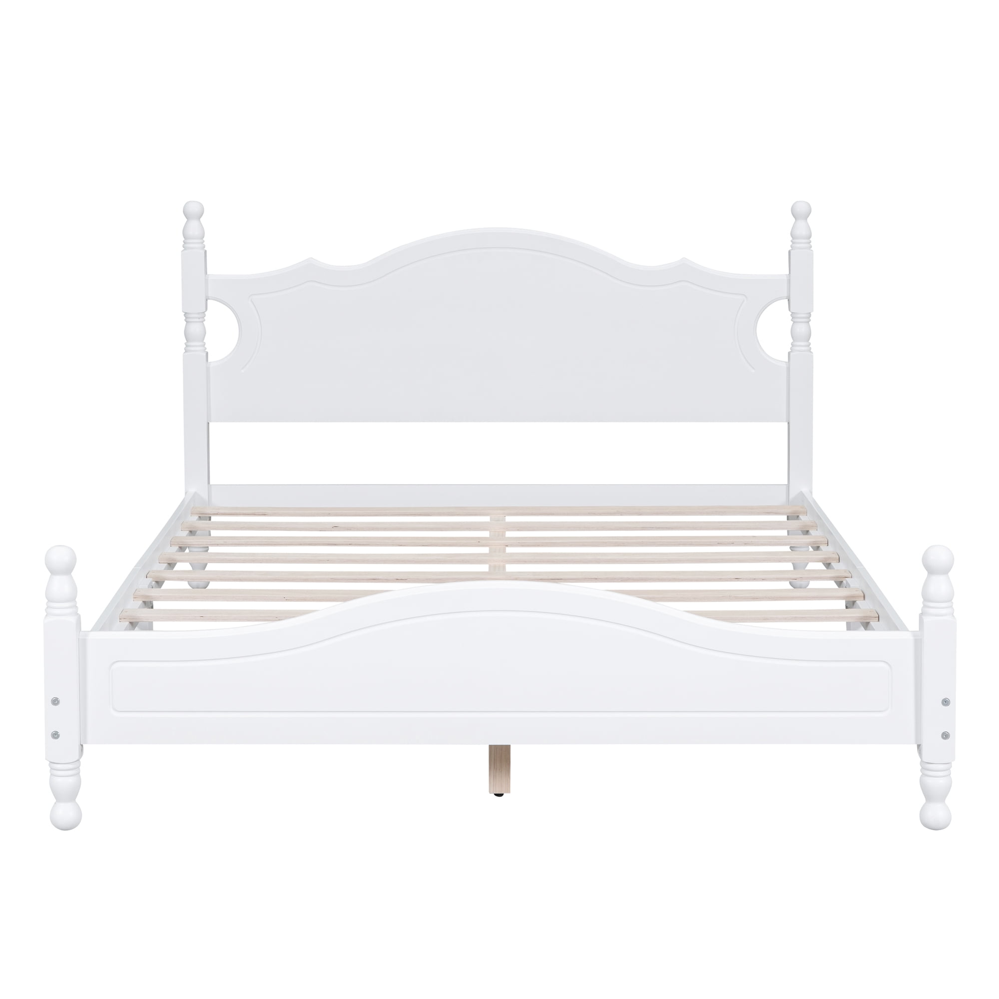 Euroco Wood Queen Size Retro Style Platform Bed, White