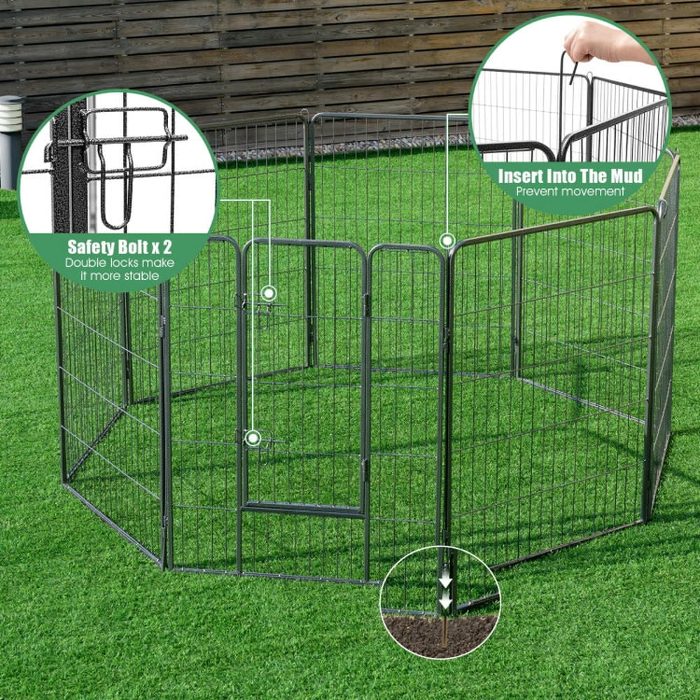 Barara King Dog Gates for The House,Dog Gate for Stairs,Pet Gate Safety Fence, 8 Metal Panel Heavy Duty Pet Playpen Dog Fence with Door-40 Inch