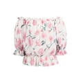 thumbnail image 4 of LilyLLL Womens Floral Print Off Shoulder Casual Chiffon Blouse Tops, 4 of 5