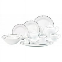 Lorenzo Imports  57 Piece Black and Silver Border Dinner Set  Service for 8 By Lorren Home Trends