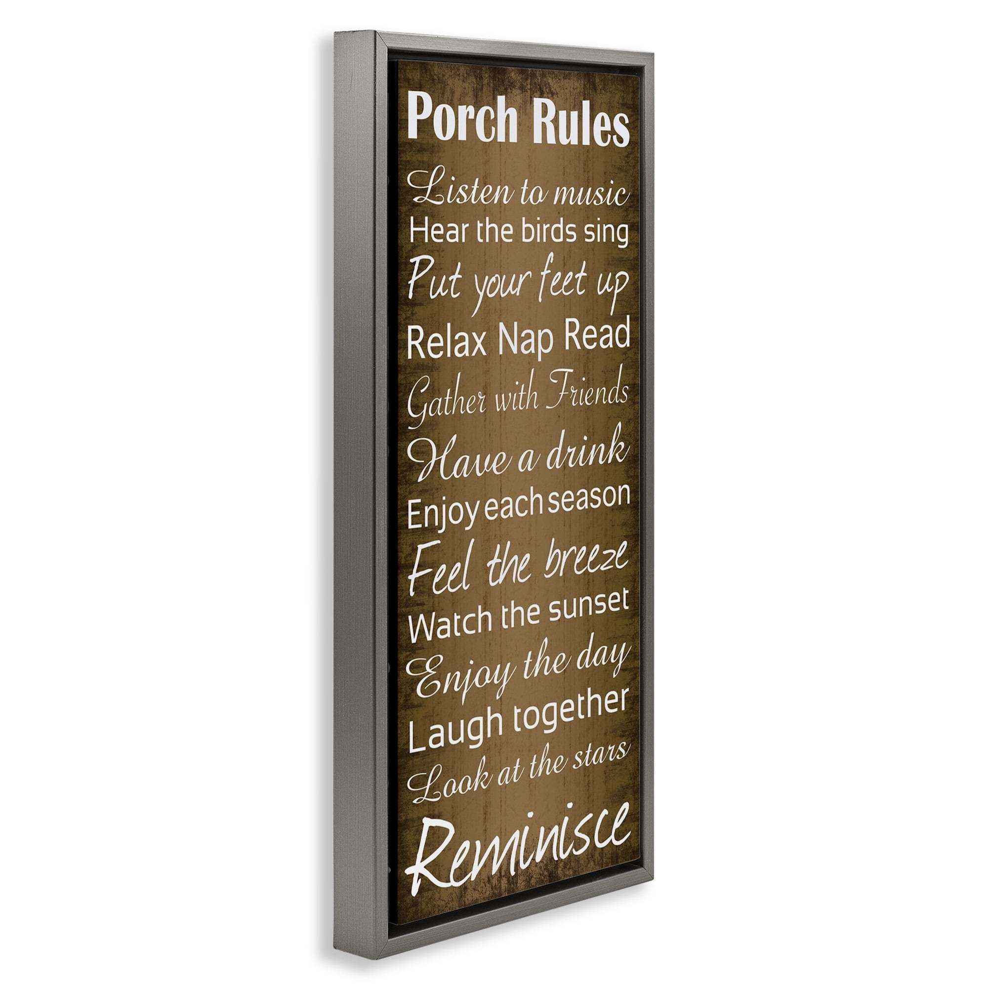 Stupell Industries Porch Rules Country Rustic Typography Painting Gray Floater Framed Canvas Art Print Wall Art, 15 x 31