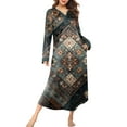 thumbnail image 2 of Women's Nightgown Sleep Dress Long Loungewear V-Neck Henley Nightdress with Pocket Floral Print for Spring Fall,Brown,4XL, 2 of 8
