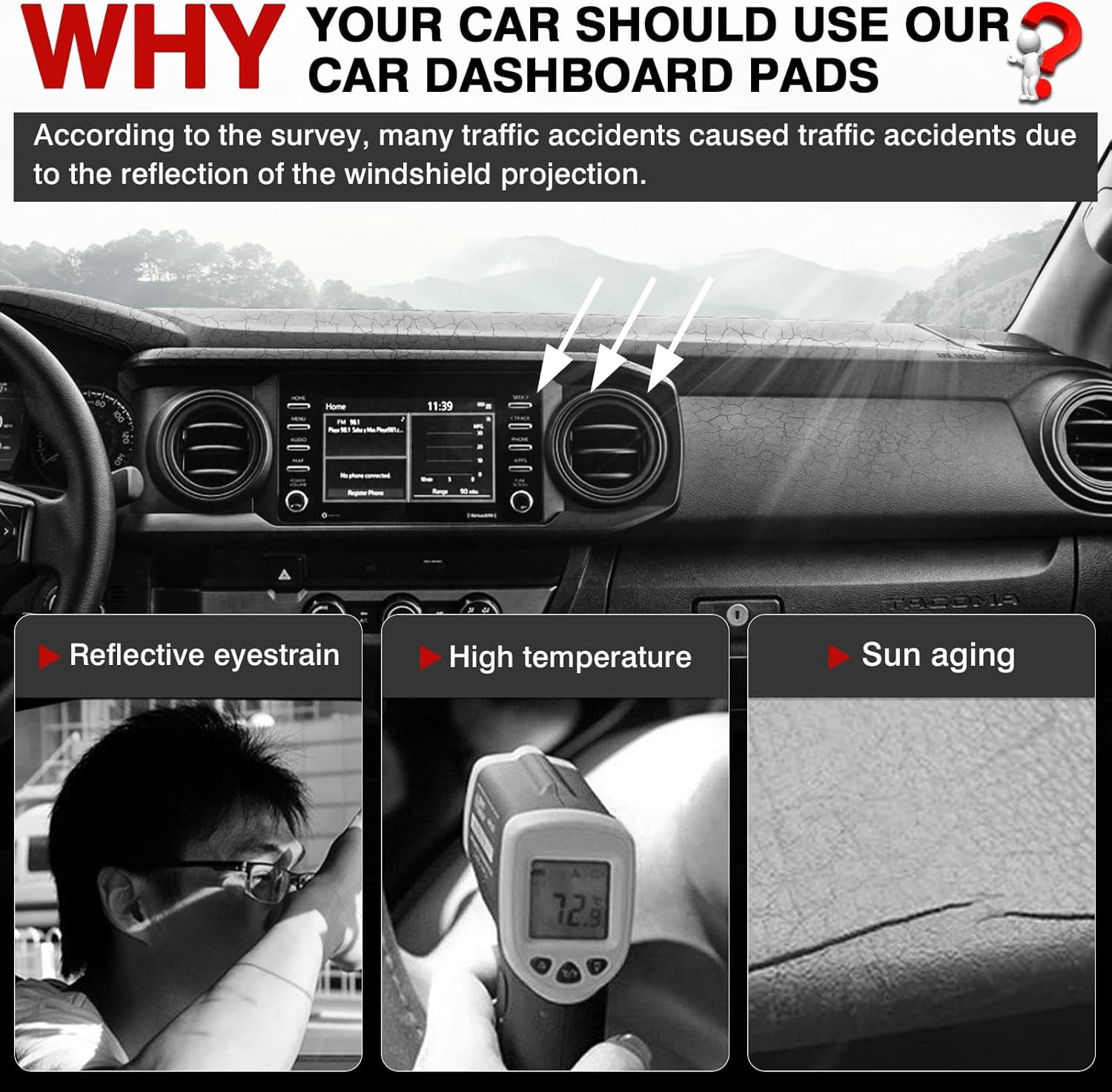 Canvcle Dashboard Cover Mat for 2016-2021 2022 2023 Toyota Tacoma Accessories Dash Cover Upgrade Velvet Dash Mat Sunshade Glare UV Rays Protector