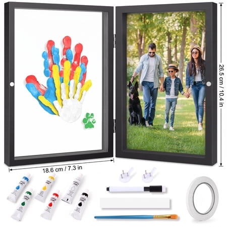Family Handprint Kit, Wooden Transparent Handprint Frame Kit, Hand Print Frame Kit with Acrylic Paints, DIY Keepsake Photo Frame for New Parents, Baby, Grandparents, Black
