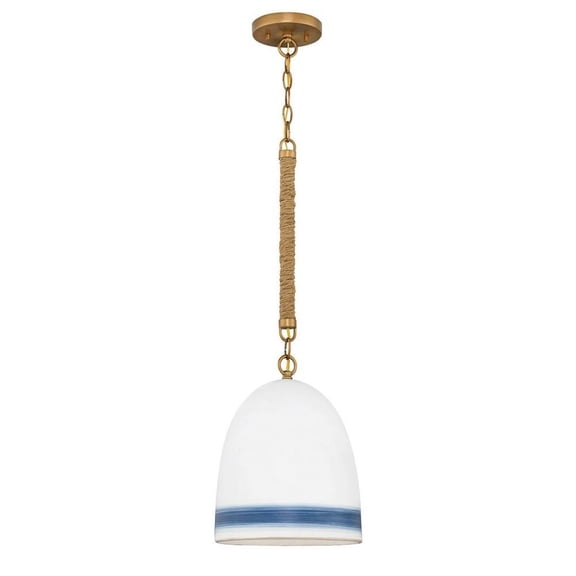 1 Light Small Pendant in Traditional-Coastal Style 10 inches Wide By 21.75 inches High-Heirloom Brass/Navy Stripe Finish Bailey Street Home