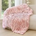 thumbnail image 2 of Faux Fur Blanket, Throw Blanket for Couch, Fluffy Blanket with Stretch Ruched Design, Ultra Soft Giftable Home Decor, 50x60 inches, Light Brown, 2 of 8