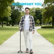 REHAND Quad Canes,Adjustable Lightweight Cne for Walk, Black