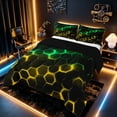thumbnail image 2 of meiyoeat Neon Honeycomb Pattern Full Size Comforter Sets for Boys Girls, Geometric Hexagon Bedding Sets, Green Yellow, Black Reversible 3pcs, 1 Comforter and 2 Pillowcases, 2 of 6