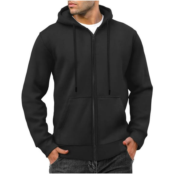 MIUOWANP Mens Winter Jacket 3XL Men's Solid Color Pocket Zipper Long Sleeved Sportswear Jacket Black XXXL