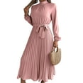 thumbnail image 6 of Spencer Women's Belted Midi Shirtdress Long Sleeves Dress, Spring Fall Casual Turtleneck Pleated A Line Flowy Dresses, Size S-XL, 6 of 11