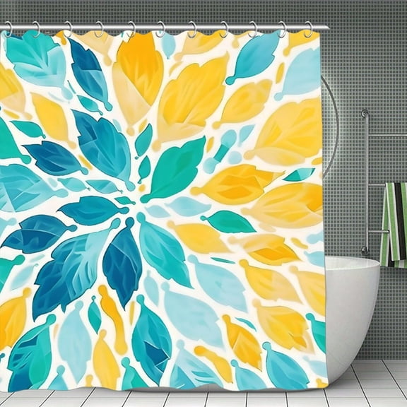 Yellow Blue Shower Curtain 70.8×70.8Inch (180×180cm),Dahlia Flowe Bathroom Shower Curtain,Home Waterproof Fabric Shower Curtain Bathtub Decor with Hooks