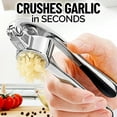 thumbnail image 2 of Premium Garlic Press Set - Rust Proof Professional Garlic Mincer Tool - Easy-Squeeze, Easy-Clean with Soft, Ergonomic Handle - Silicone Garlic Peeler & Brush (Chrome), 2 of 8