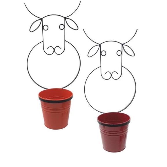Houston International Trading 0356E TA-XR S/2 0356E TA-XR S/2 Enameled Galvanized Steel Wall Planter with iron holder