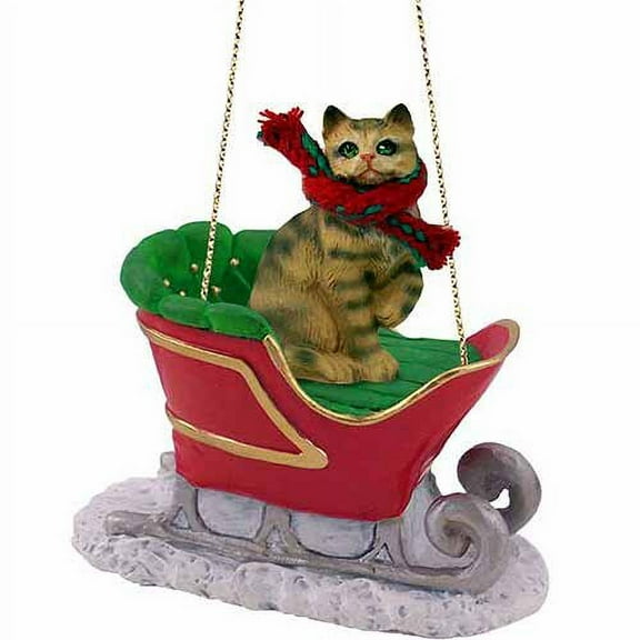 Conversation Concepts Brown Shorthaired Tabby Cat Sleigh Ride Christmas Ornament