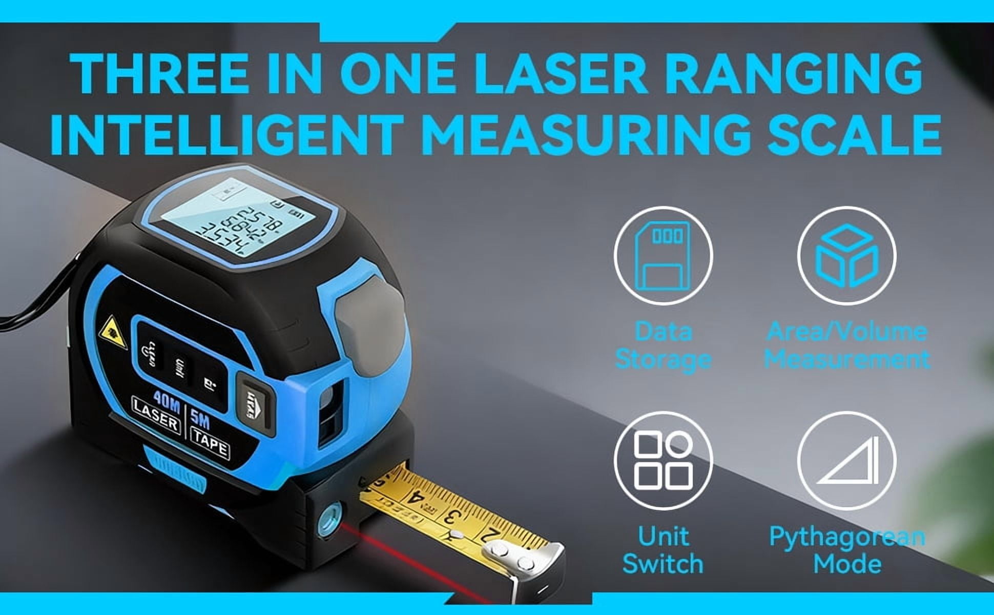 3-in-1 Multi-functional Measuring Tape with Laser Level Crosshair and LED Display, Digital Measuring Tape  with Cross Line, AutoLock, Measure Area, Volume, Pythagorean