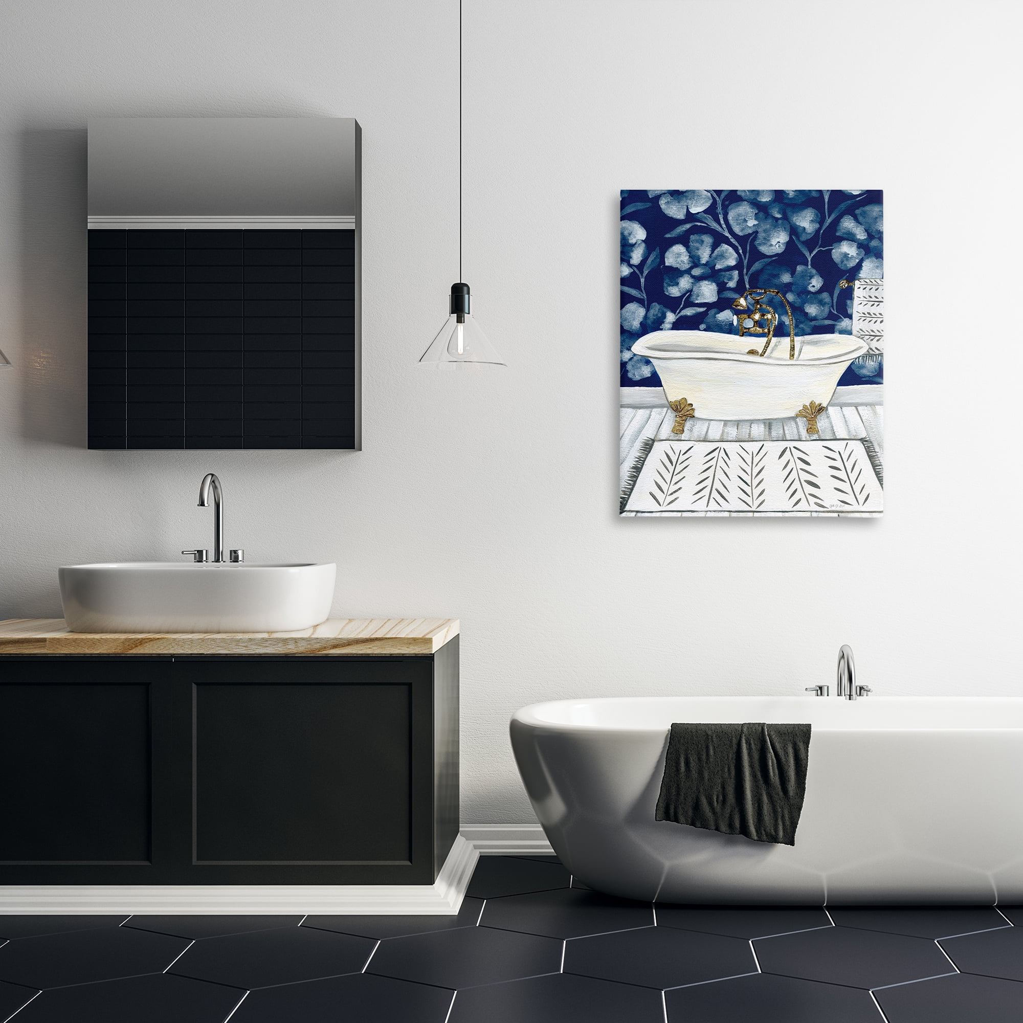 Stupell Industries Bold Blue Bathtub Typography Painting Gallery Wrapped Canvas Art Print Wall Art, 30 x 40