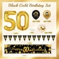 thumbnail image 2 of 50th Black Gold Birthday Decorations for Women Men with 50th Banner, Happy Birthday Banner, Number 50 Foil Balloon, 2 of 7