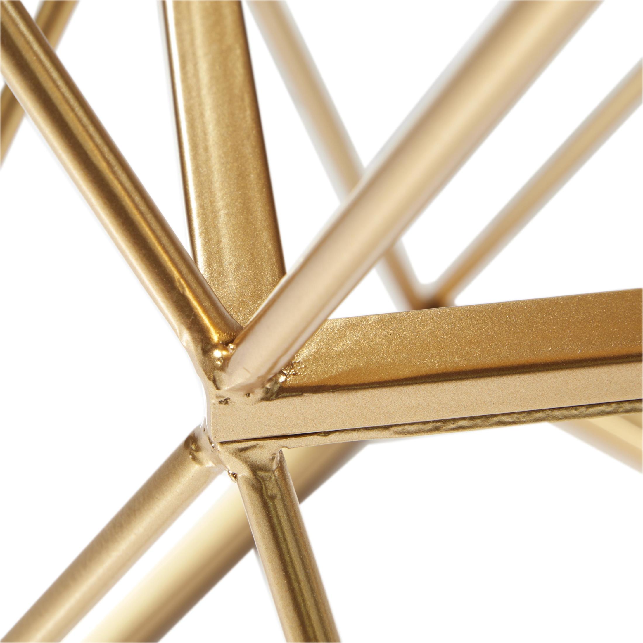 DecMode 16" x 28" Gold Metal Geometric Accent Table with Mirrored Glass Top, 1-Piece