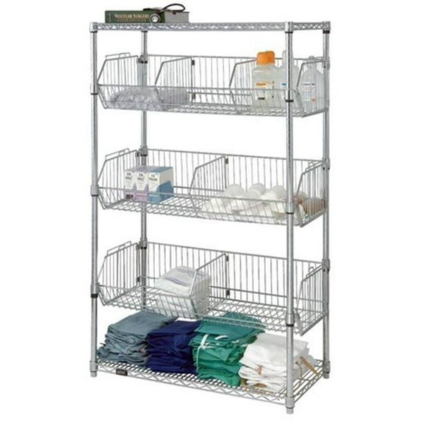 Chrome Wire Shelving Stationary Basket Unit, 24 x 48 in.